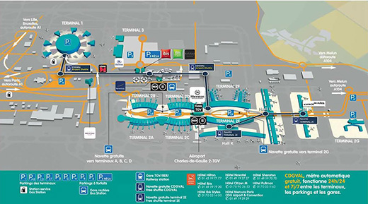 Карта-схема аэропорта Шарль-де-Голль в Париже