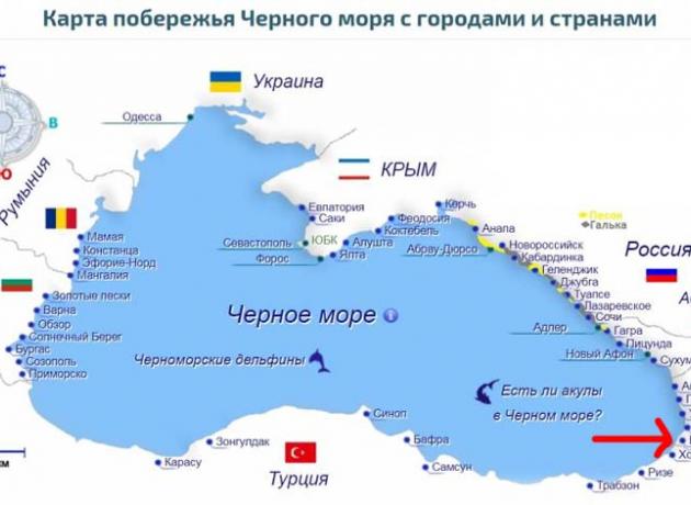 Грузия находится в восточной части Черного моря (указан красной стрелкой) Фото: советуем-куда-поехать-отдыхать.рф