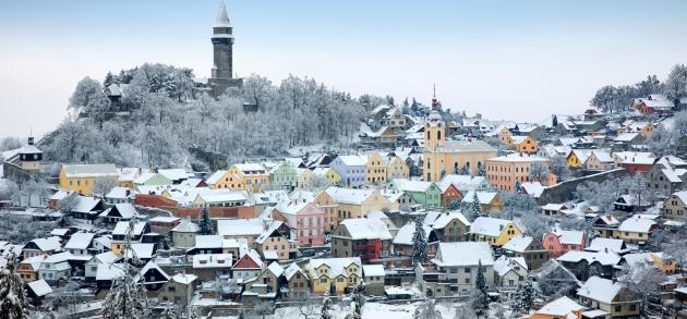 Снег в январе в городах Чехии довольно редкое событие, но в горах его вполне достаточно.