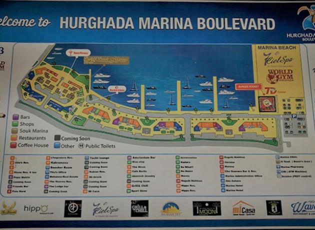 Подробная туристическая карта набережной Марина в Хургаде