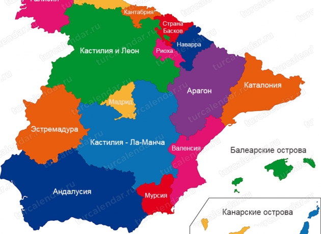 Карта Испании с регионами