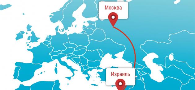 Расстояние от Москвы до Израиля составляет примерно 3600 километров, а продолжительность прямого перелета около 4-х с половиной часов