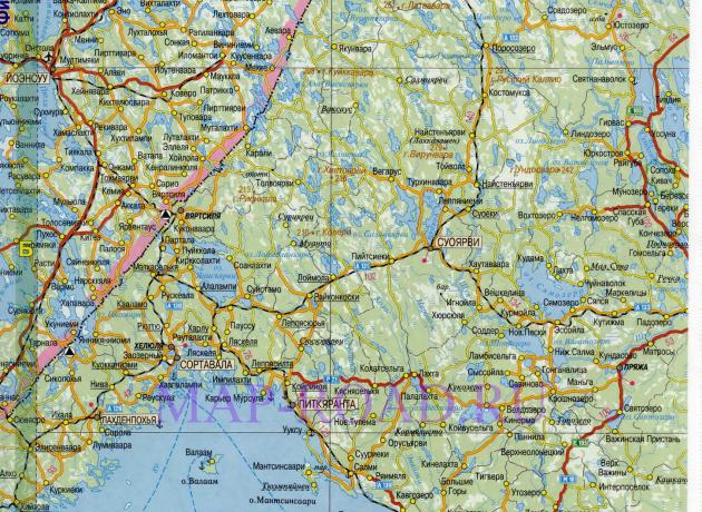 Подробная карта республики Карелии с дорогами (фото map-road.ru)