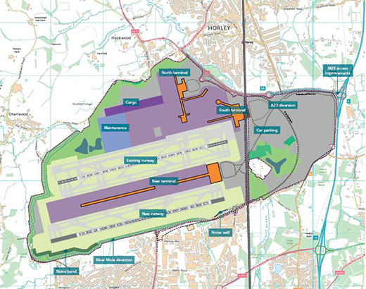 Карта Аэропорта Гатвик в Лондоне с терминалами и развязками