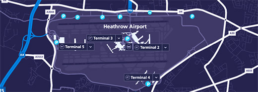 Карта Аэропорта Хитроу в Лондоне с терминалами и развязками