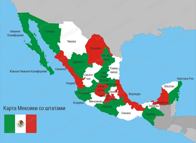 Штаты Мексики на карте