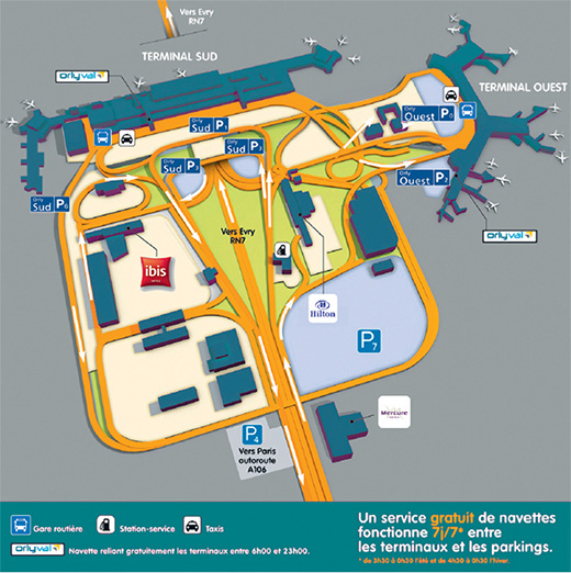 Схема аэропорта Орли в Париже на карте