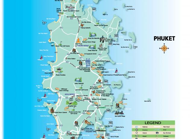 Достопримечательности Пхукета на карте острова