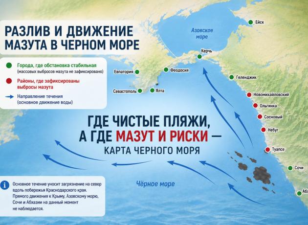 Карта Черного моря — где были выбросы мазута, а где пляжи пока чистые