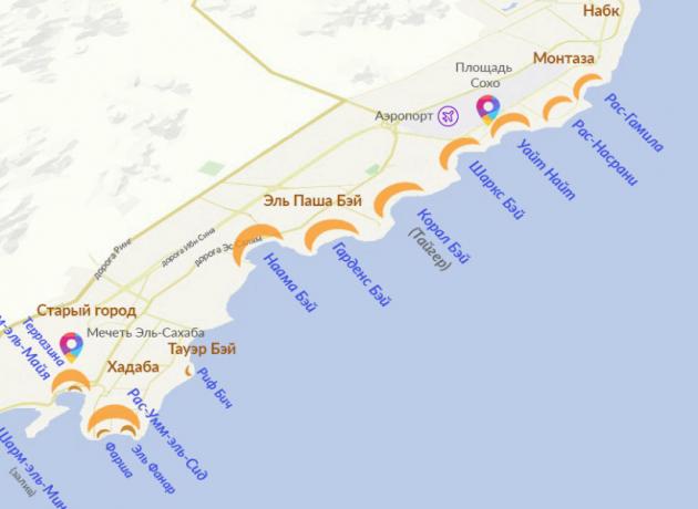 Бухты и пляжи на карте Шарм-эль-Шейх (traveling.by)