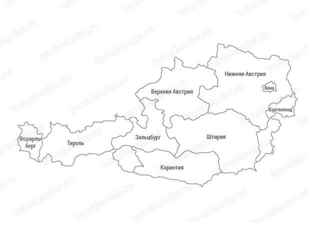Вена на карте Австрии с федеральными землями