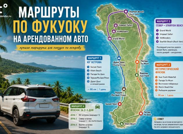 Маршруты на авто по острову Фукуок