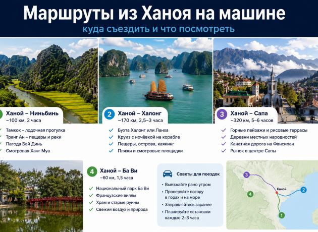 Достопримечательности из Ханоя по северу Вьетнама (данные примерные, уточняйте на реальных картах расположение)